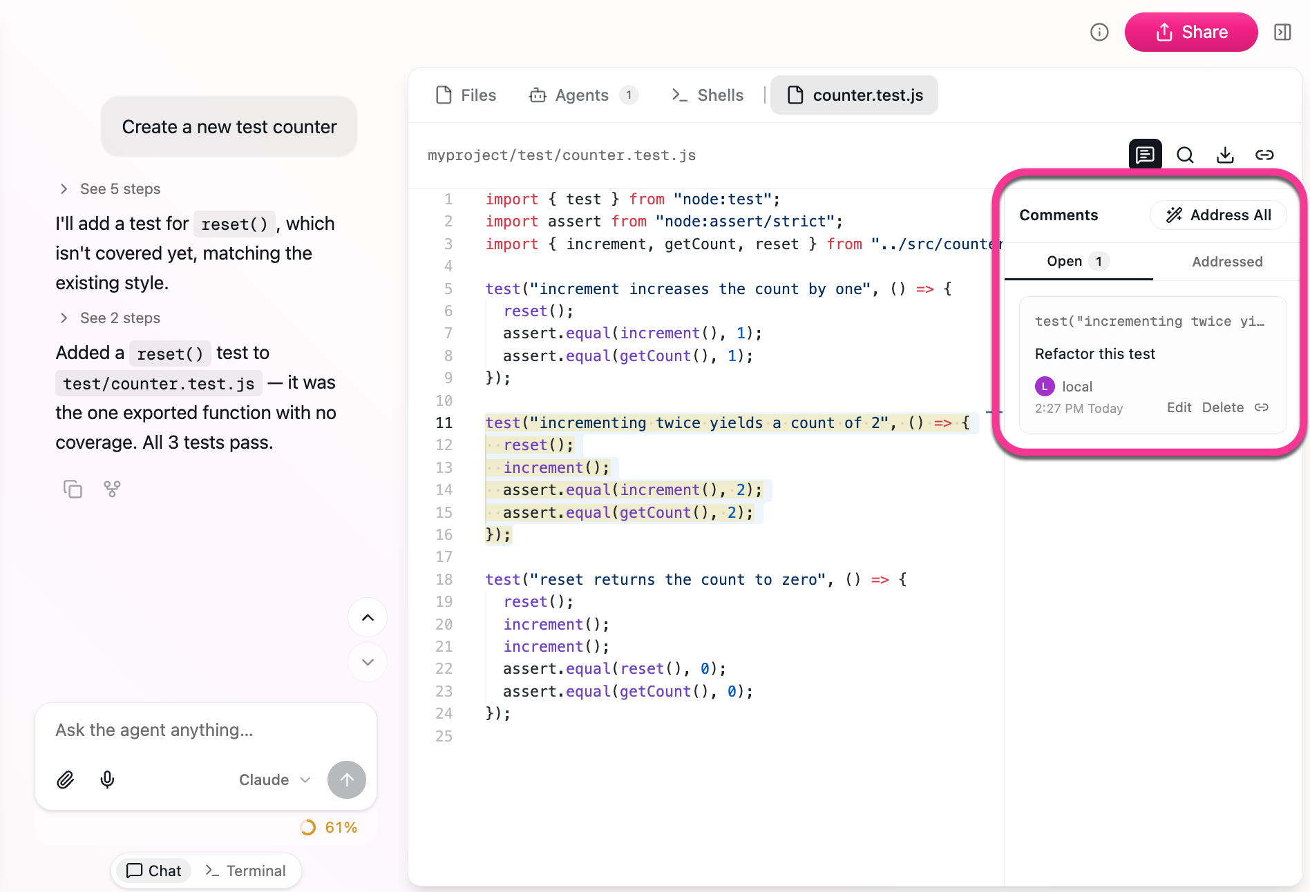 Addressing an inline comment on agent output